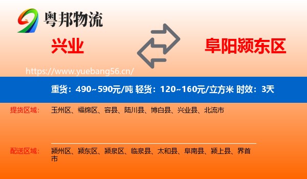 兴业到颍东区物流专线名片