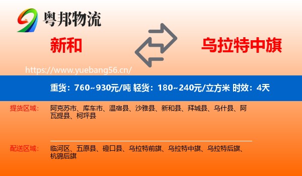 新和到乌拉特中旗物流专线名片