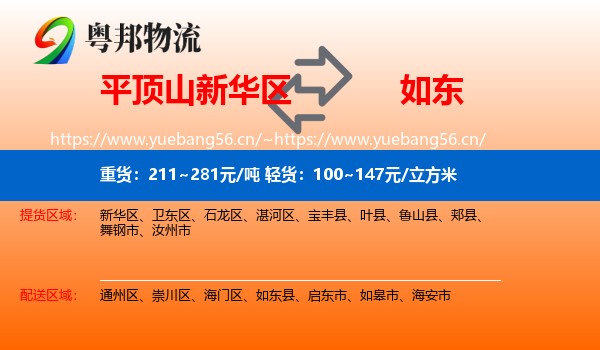 平顶山新华区到如东县物流