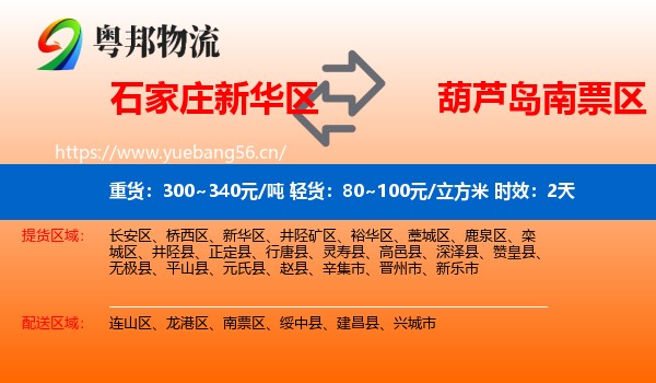 石家庄新华区到南票区物流专线名片