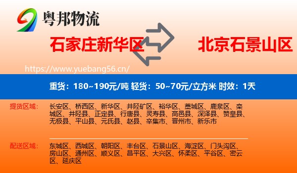 石家庄新华区到石景山区物流专线名片