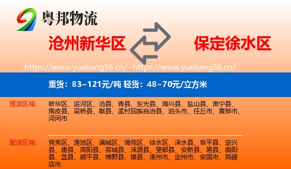 沧州新华区到徐水区物流