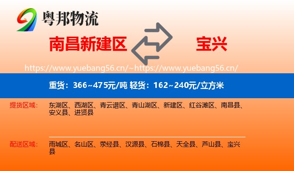 南昌新建区到宝兴县物流