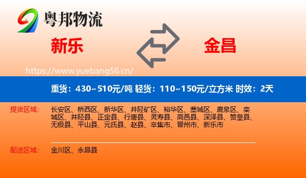 新乐到金昌物流专线名片