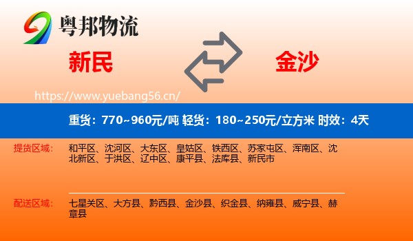 新民到金沙县物流专线名片