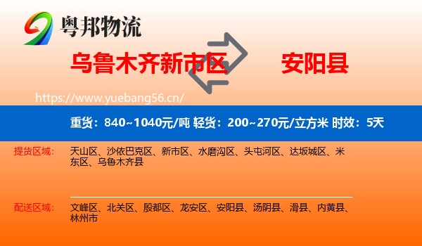乌鲁木齐新市区到安阳县物流 乌鲁木齐新市区到安阳县物流专线名片