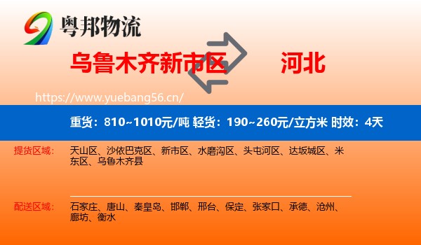 乌鲁木齐新市区到河北物流专线名片