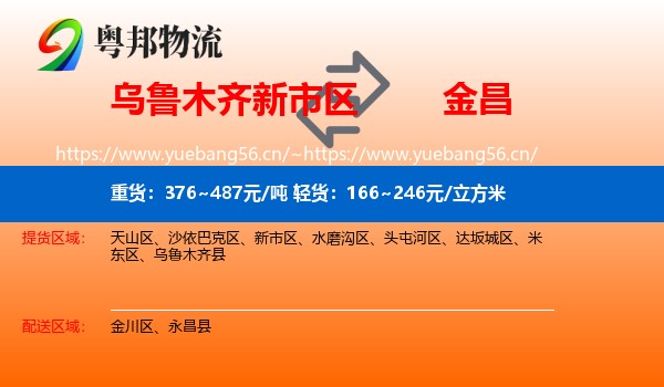 乌鲁木齐新市区到金昌物流