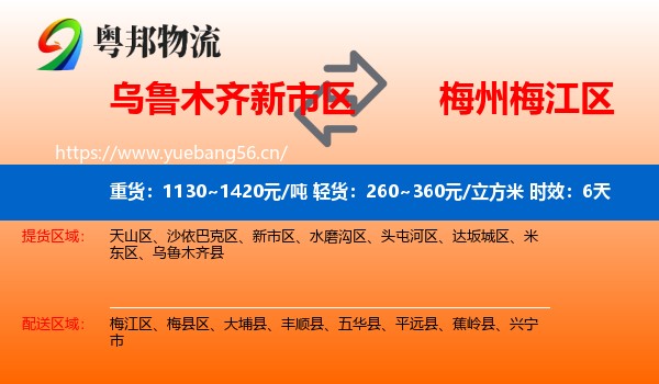 乌鲁木齐新市区到梅江区物流专线名片