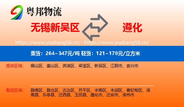 无锡新吴区到遵化市物流