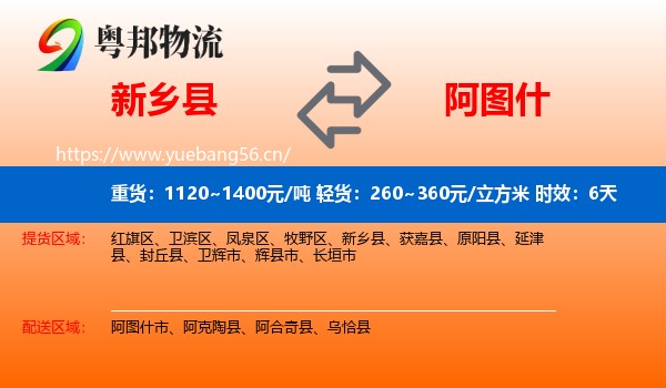新乡县到阿图什市物流专线名片