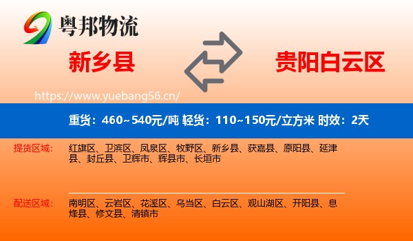 新乡县到白云区物流专线名片
