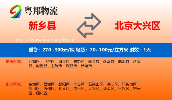 新乡县到大兴区物流专线名片