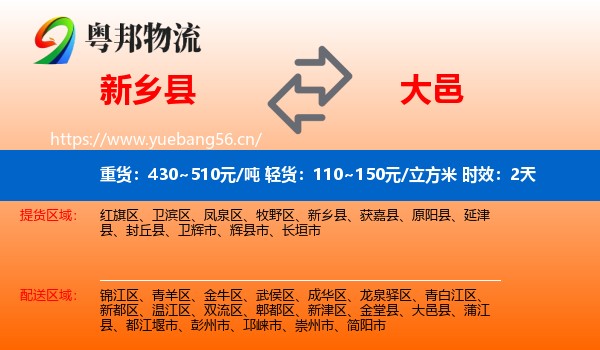 新乡县到大邑县物流专线名片