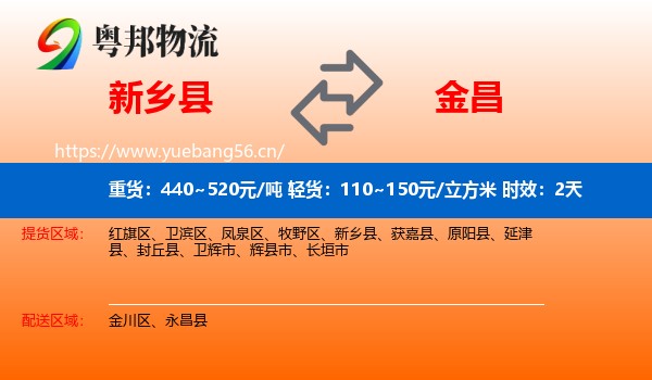 新乡县到金昌物流专线名片
