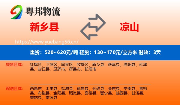 新乡县到凉山物流专线名片