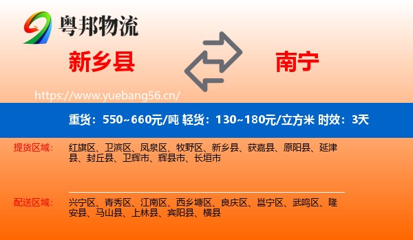 新乡县到南宁物流专线名片