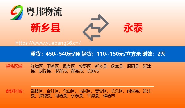 新乡县到永泰县物流专线名片
