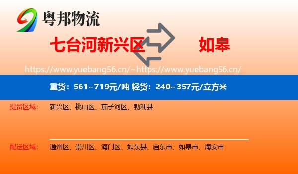 七台河新兴区到如皋市物流