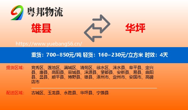 雄县到华坪县物流专线名片