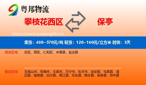 攀枝花西区到保亭县物流专线名片