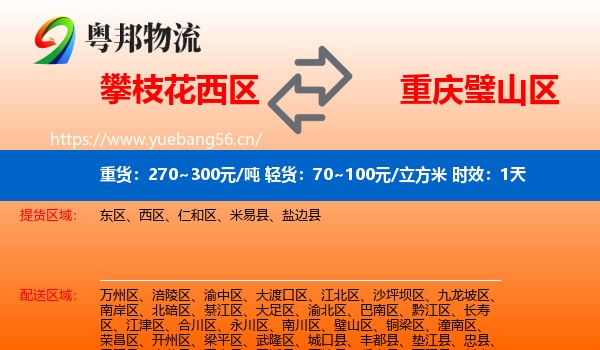攀枝花西区到璧山区物流专线名片