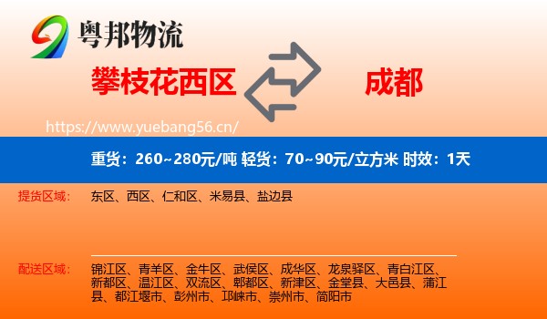 攀枝花西区到成都物流专线名片