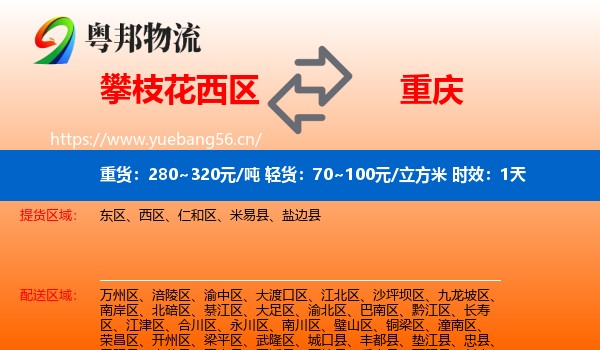 攀枝花西区到重庆物流专线名片