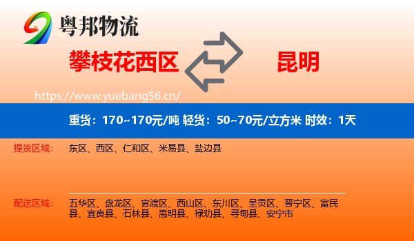 攀枝花西区到昆明物流专线名片