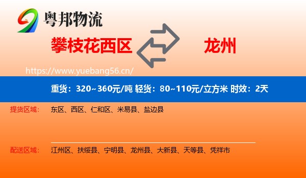 攀枝花西区到龙州县物流 攀枝花西区到龙州县物流专线名片