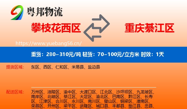 攀枝花西区到綦江区物流专线名片