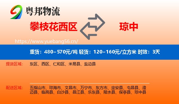 攀枝花西区到琼中县物流专线名片