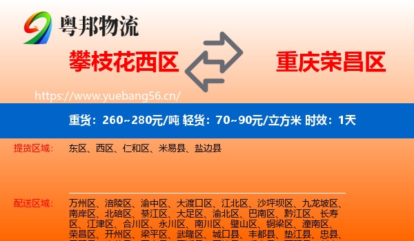 攀枝花西区到荣昌区物流专线名片