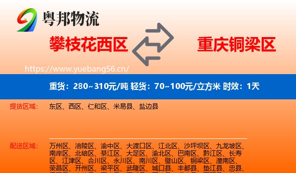攀枝花西区到铜梁区物流专线名片