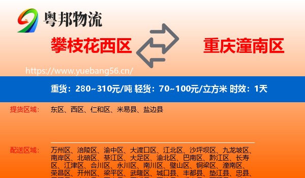 攀枝花西区到潼南区物流专线名片