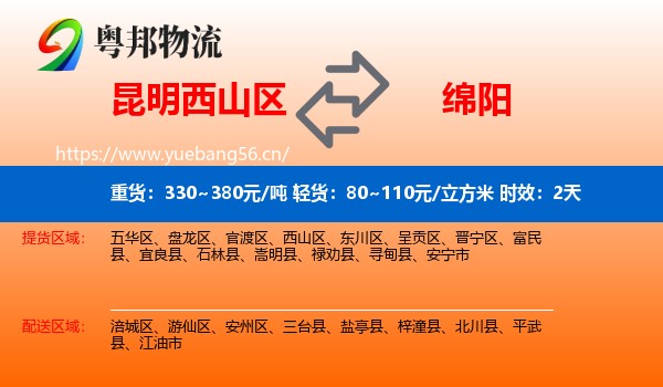 昆明西山区到绵阳物流专线名片