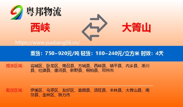 西峡到大箐山县物流专线名片