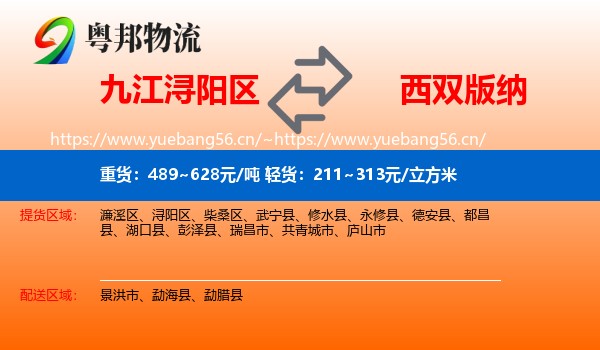 九江浔阳区到西双版纳物流