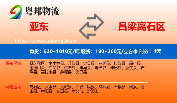 亚东到离石区物流专线名片