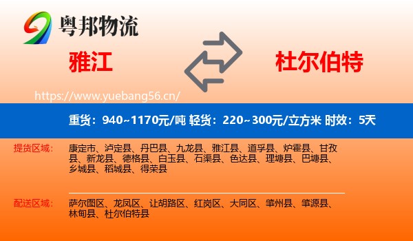 雅江到杜尔伯特县物流专线名片