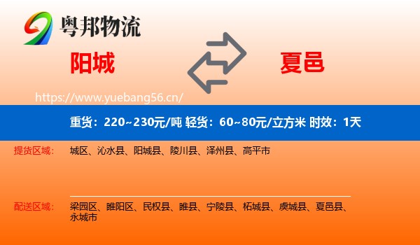 阳城到夏邑县物流专线名片