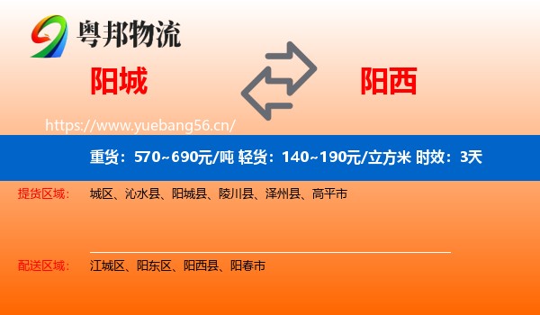 阳城到阳西县物流专线名片