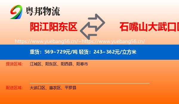 阳江阳东区到大武口区物流