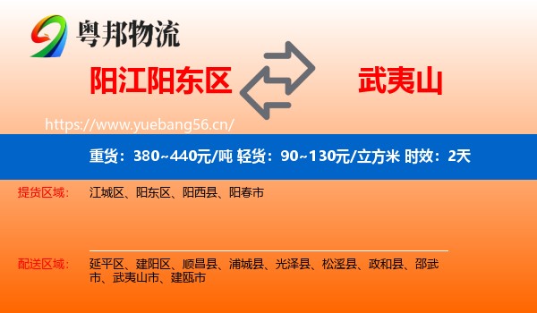 阳江阳东区到武夷山市物流专线名片