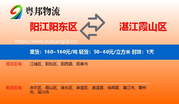 阳江阳东区到霞山区物流专线名片