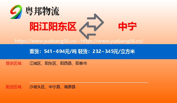 阳江阳东区到中宁县物流