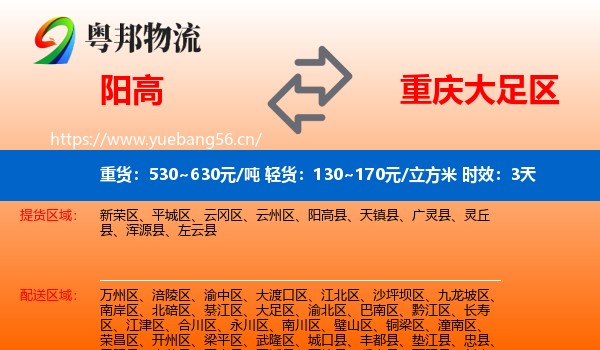 阳高到大足区物流专线名片