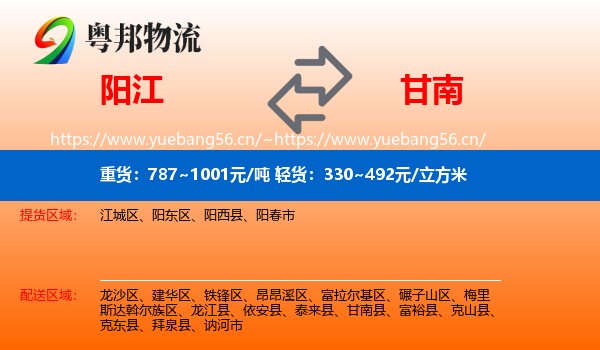阳江到甘南县物流
