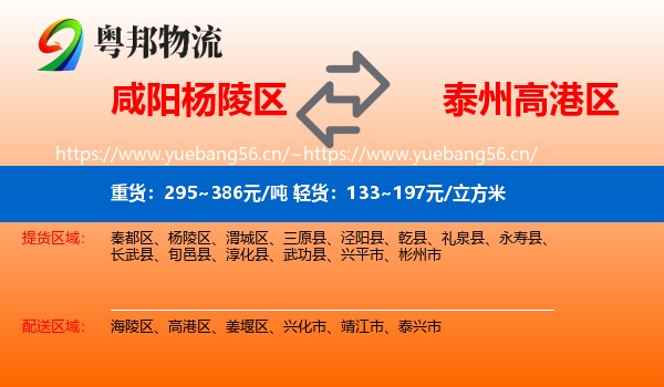 咸阳杨陵区到高港区物流