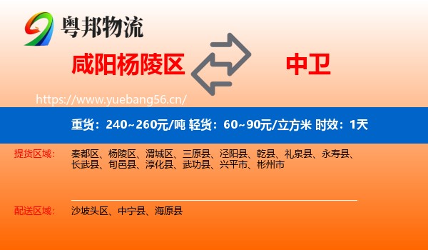 咸阳杨陵区到中卫物流专线名片
